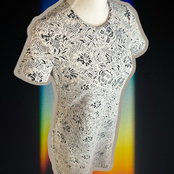 Calvin Klein Black & White Lace Print Jacquard Short Sleeve Dress Size 4 - Picture 10 of 11